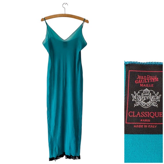 Vintage Jean Paul Gaultier Maille Classique Teal Slip Mesh Dress