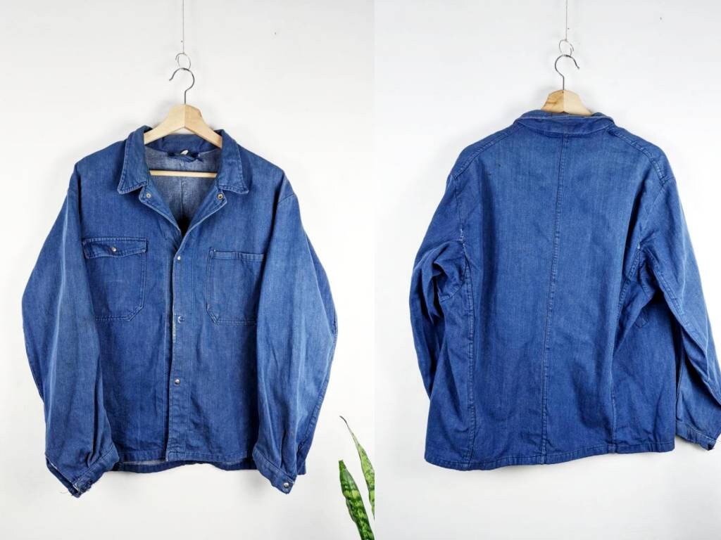 Vintage French Work Chore  Jacket Sanfor Blue Retro Indigo 60s