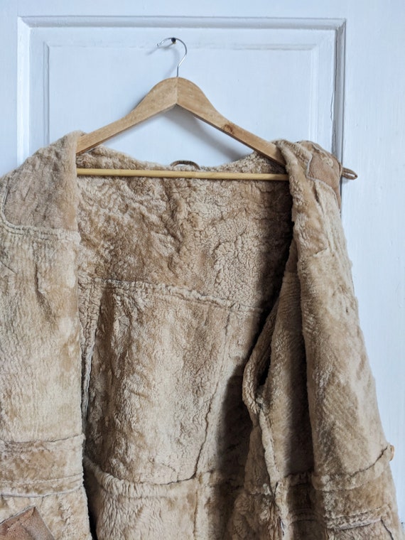 Vintage Sheepskin Shearling Duffle Coat Beige - image 7