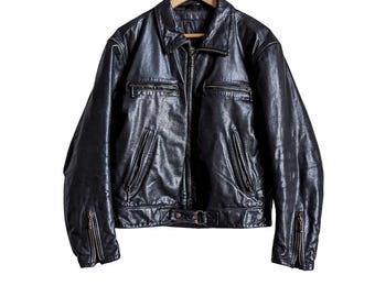 vintage BMW Blouson moto en cuir véritable pour hommes - Manteau motard noir
