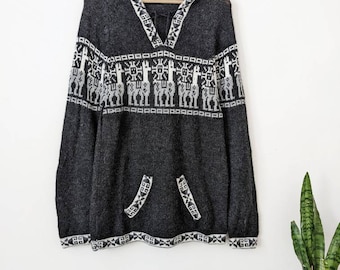 Vintage Peruvian Alpaca Wool Sweater | Andean Folk Hand Knit Hoodie
