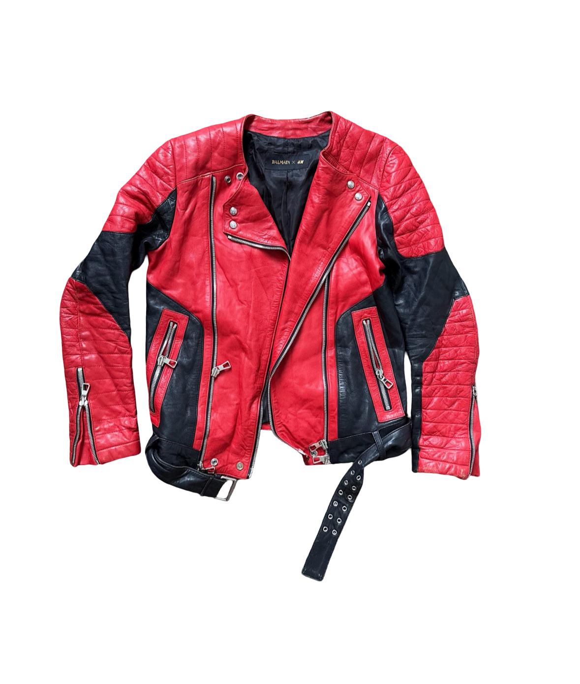 Balmain X HM Leather Red Biker Jacket Moto Style - Etsy