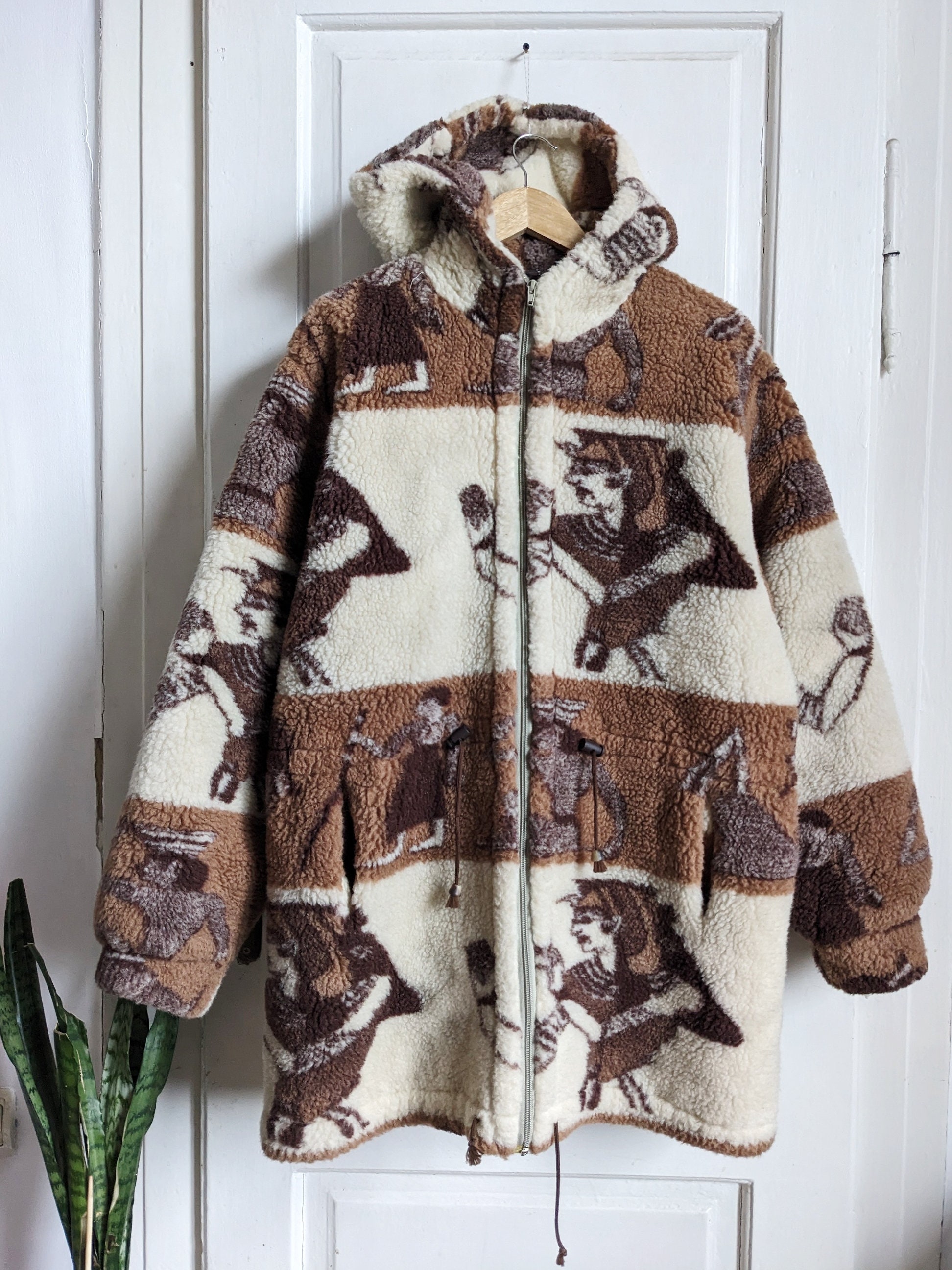 Vintage Wool Teddy Hooded Jacket Heavyweight Zip up Winter