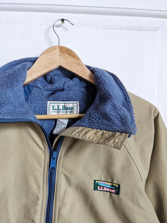 80s L.L. Bean Fleece Lined Nylon Jacket | USA Made Tan Blue