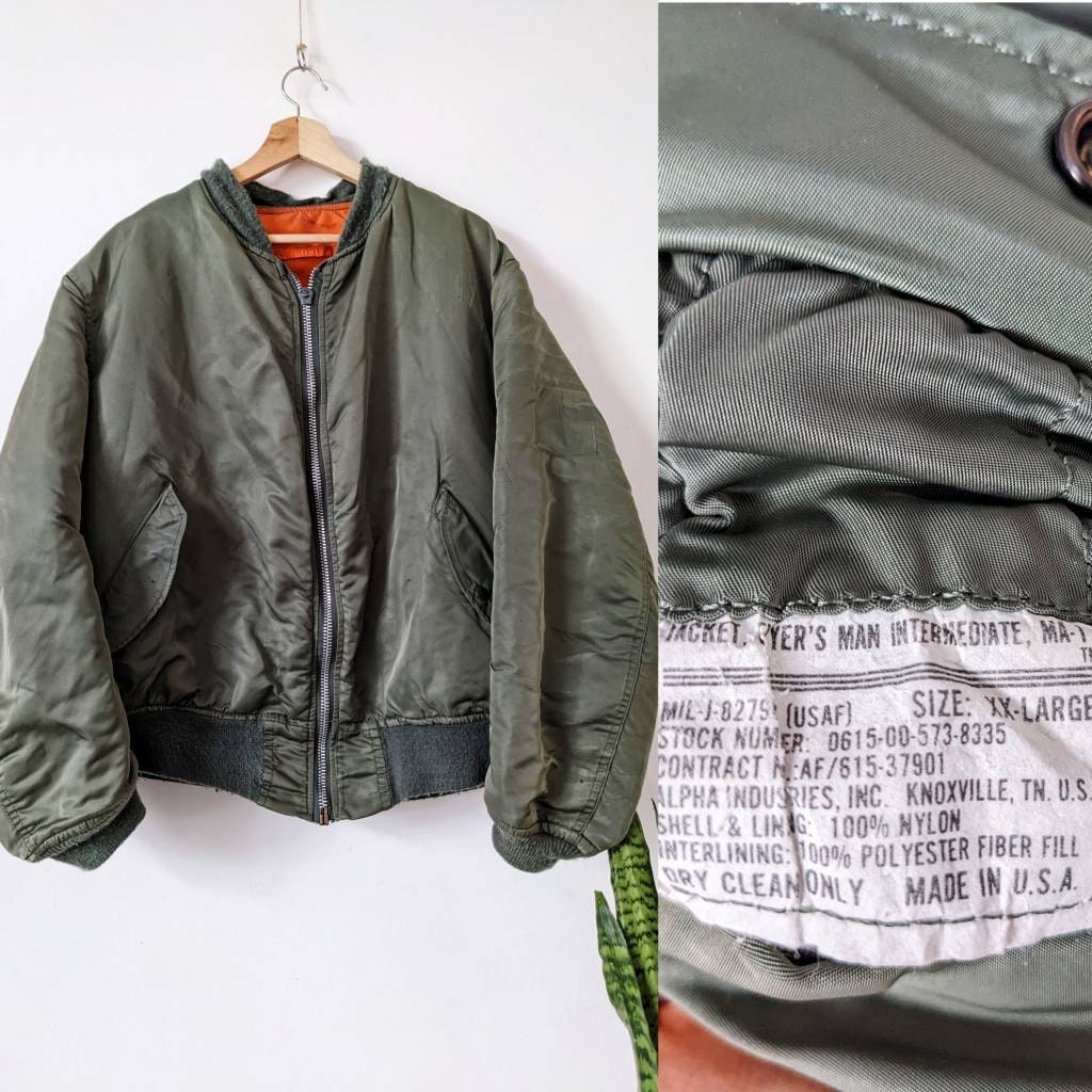 Vintage Alpha Industries MA-1 Bomber Flight Jacket Large 80s Usa Air Force  Military Jacket Alpha Reversible Green Jacket Size XXL