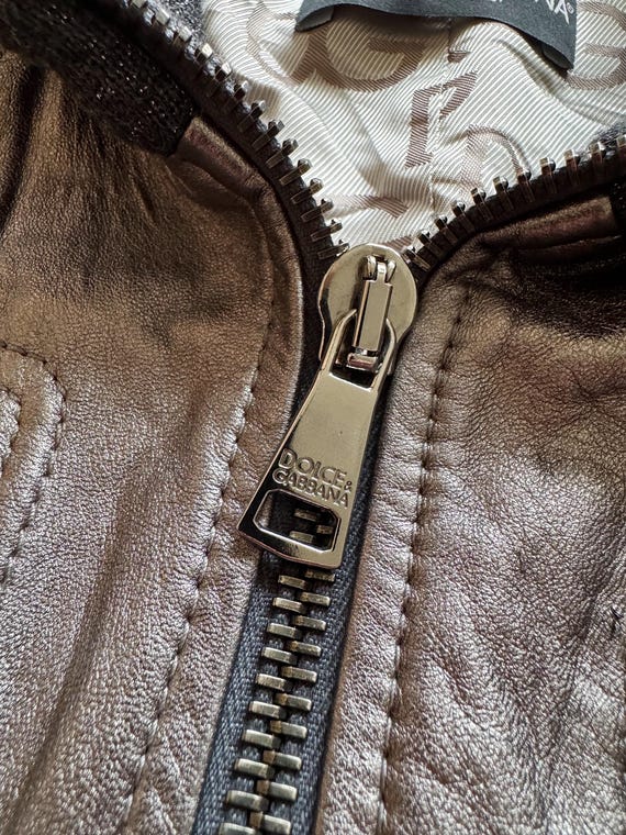 Vintage Dolce Gabbana Silver Leather Bomber Jacket | Made in Italy