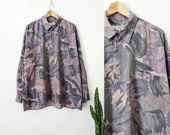 Vintage Art Shirt Abstract Graphic Pink Powdery Printing Blouse Button Down Mario's