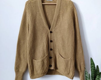 Vintage 80s St Michael Knit Cardigan Beige Mens wool cardigan basic heritage