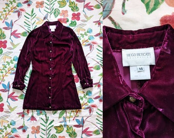 Vintage Velvet Shirt Dress Hugo Buscati Red-violet 90s