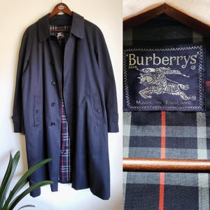 90s BURBERRY trench coat navy イギリス製 Vintage Burberrys Navy Trench Coat Classic Nova Check Made in
