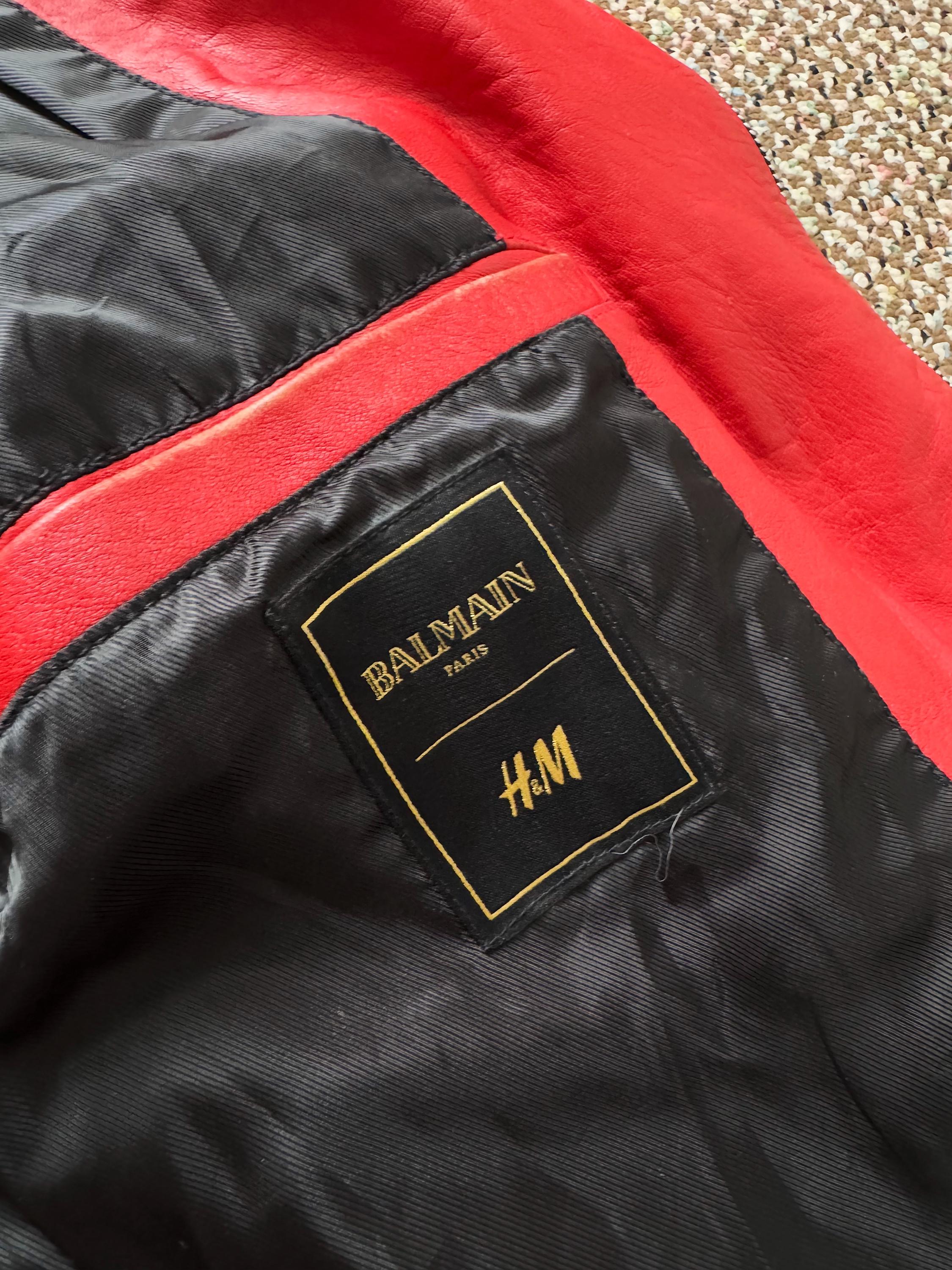 Balmain X HM Leather Red Biker Jacket Moto Style - Etsy