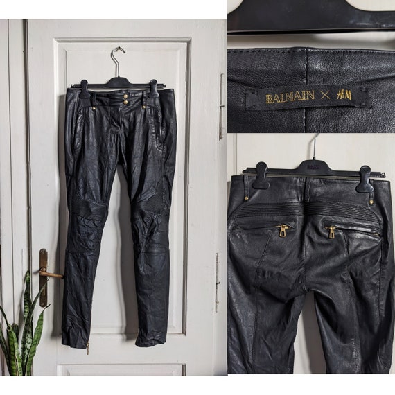 Balmain X H&M Real Leather Skinny Biker Pants Trousers - Etsy