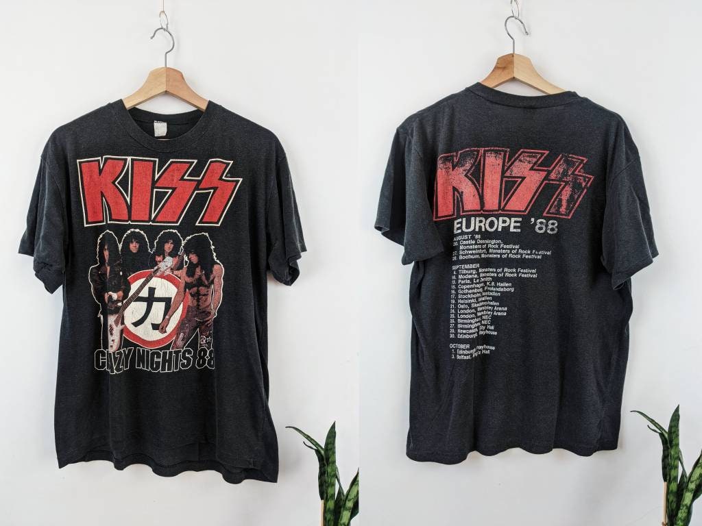 Vintage Kiss 1988 Crazy Nights Merch T-shirt Double Side Vintage Kiss 1988 Crazy Nights Merch T-shirt Double Side