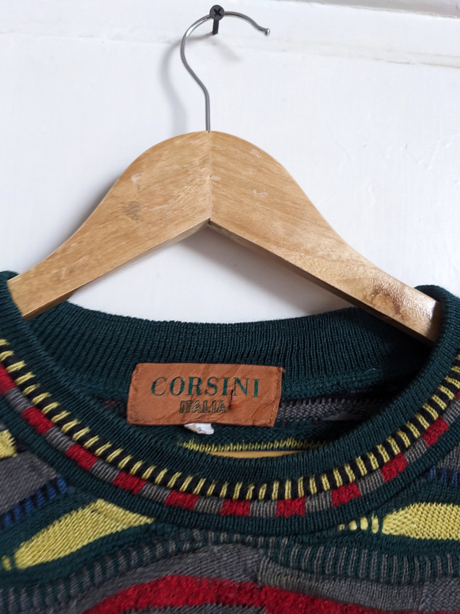 ト*イ様 CORSINI 3D 立体 デザイン ニット COOGI風 Vintage 3d Knit Sweater Corsini Coogi Style Handknitted