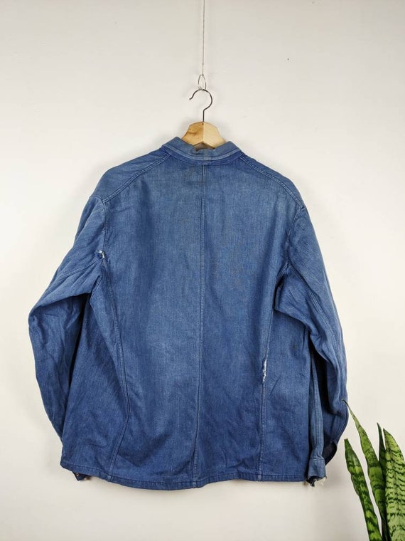 Vintage French Work Chore Jacket Sanfor Blue Retr… - image 4