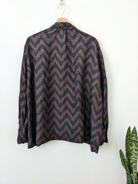 Luisa Cerano Silk Blouse Shirt Brown Geometric Pa… - image 6
