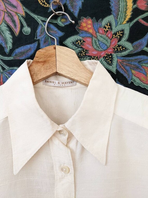 80s Beige Silk Blouse Daniel & Mayer Milano Shirt B… - Gem