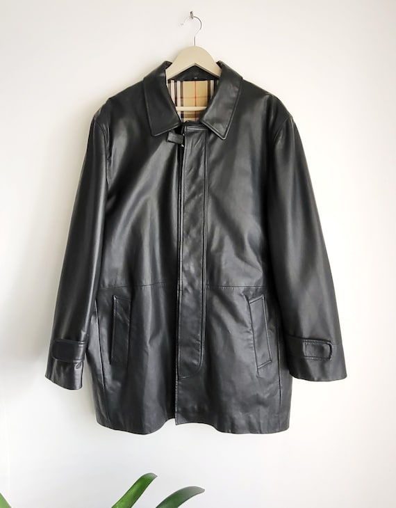 Vintage Burberry Soft Leather Black Jacket Nova Check Lining - Etsy