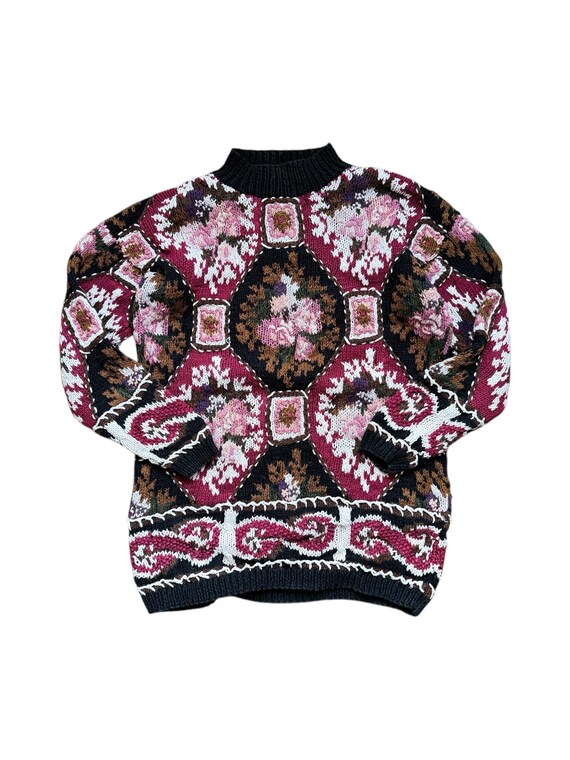 トップス vintage flower knit Vintage Floral Handknit Sweater | Baroque Tapestry Knit | Women's