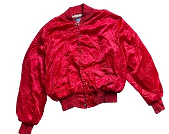 Vintage 70s Red Satin Bomber Jacket | Mens Varsity USA