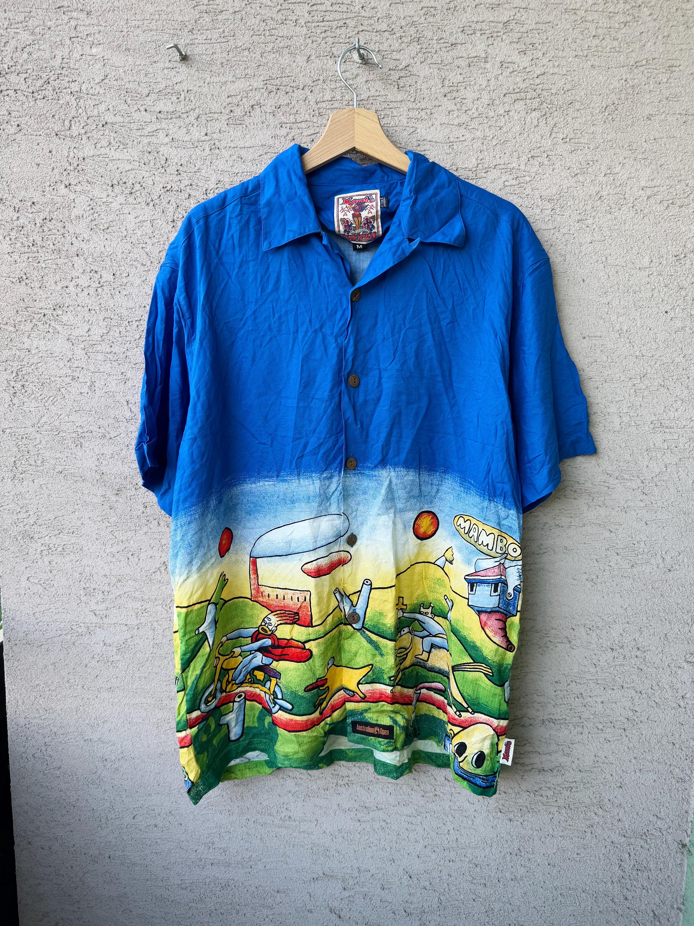 Vintage Mambo Loud Shirt | Blue Graphic Hawaiian Surf Style (men M
