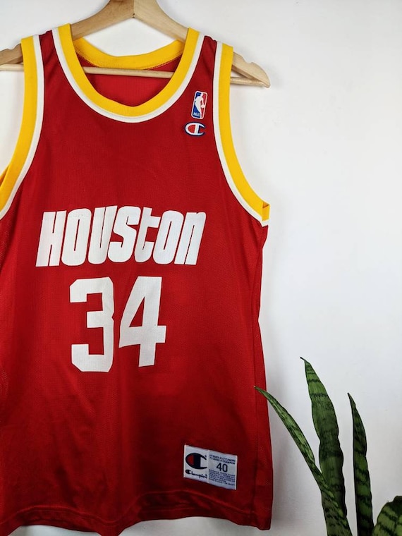 HOUSTON ROCKETS HAKEEM OLAJUWON #34 BASKETBALL SHIRT JERSEY CHAMPION NBA sz  S ME