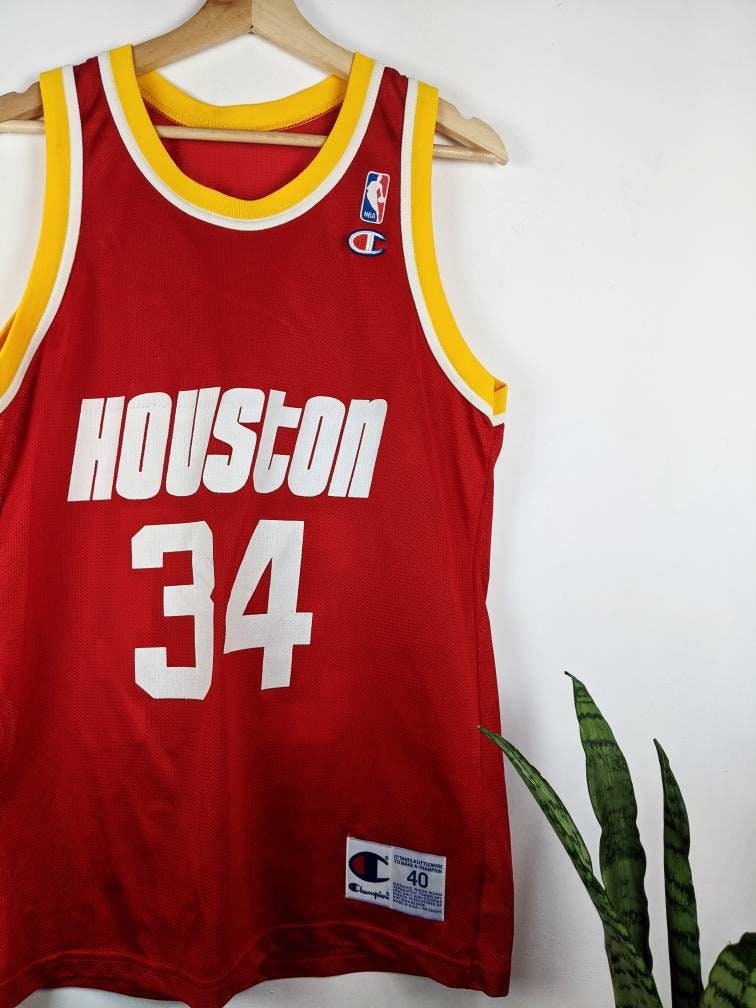 34 HAKEEM OLAJUWON Houston Rockets NBA Center Red Adidas Throwback
