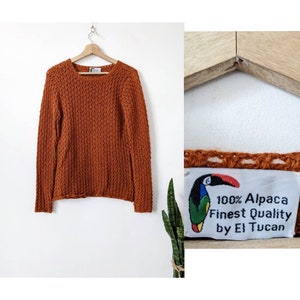 Sweter z alpaki w stylu vintage, ręcznie robiony na drutach El Tucan w kolorze brązowym