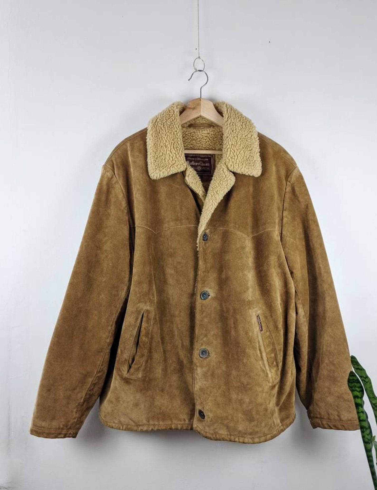 Vintage Marlboro Classic Suede Shearling Jacket USA 90s | Etsy