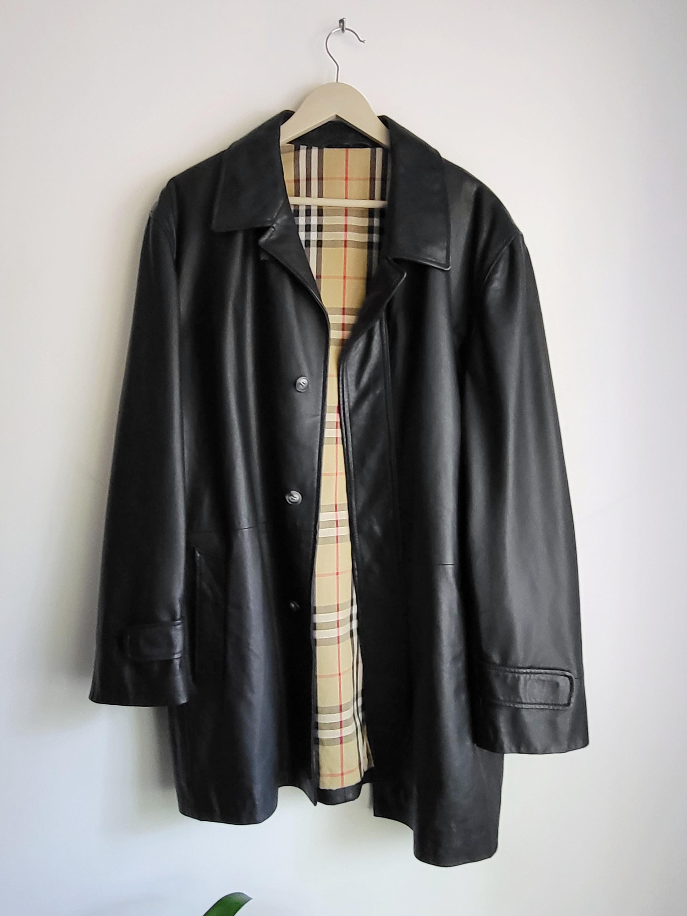 Vintage Burberry Soft Leather Black Jacket Nova Check Lining - Etsy