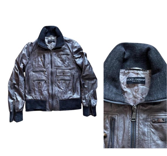 Vintage Dolce Gabbana Silver Leather Bomber Jacket | Made in Italy