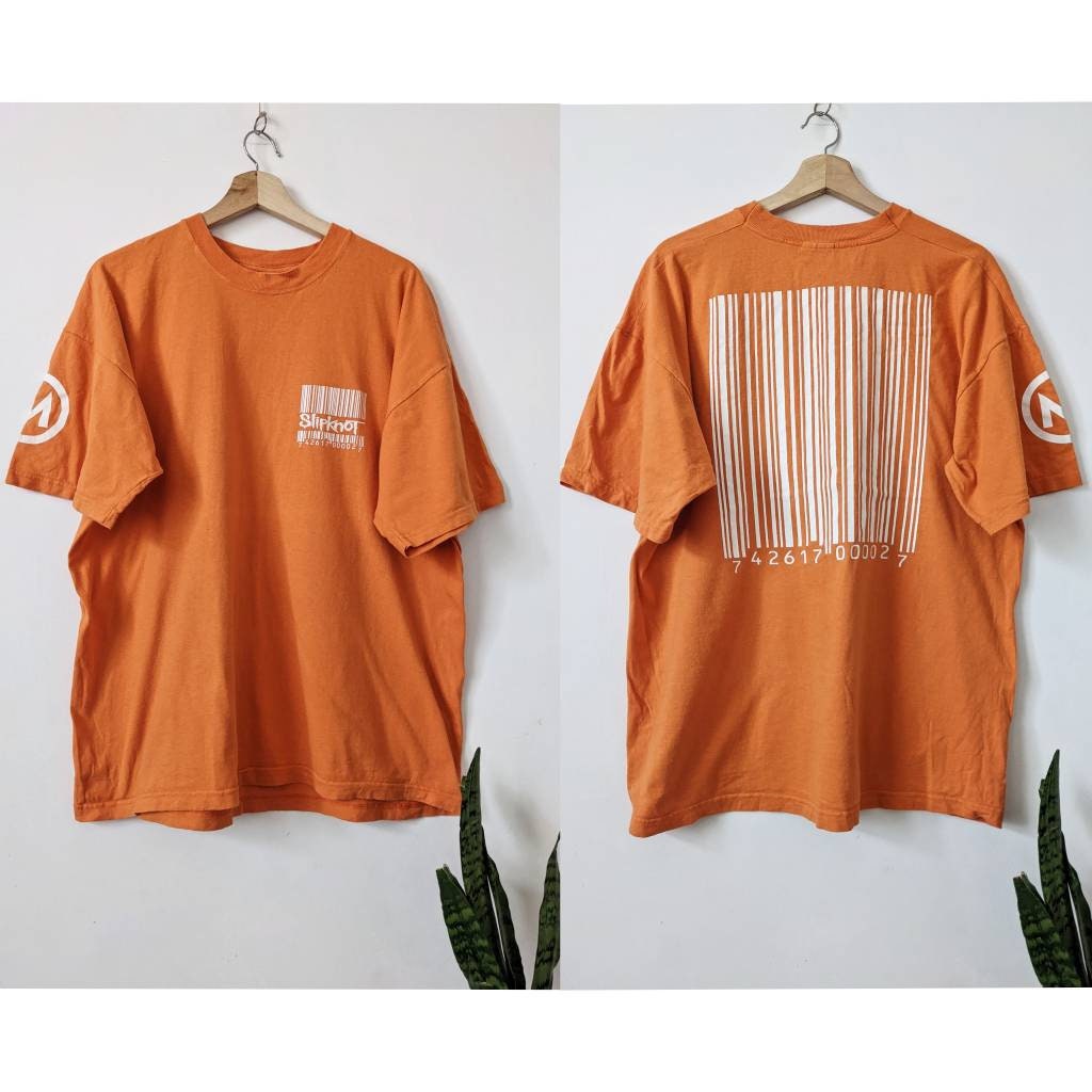 slipknot バンドT オレンジ XL 2001年 バーコード Slipknot - Vintage - Iowa 2001 - Heavy Metal Hard Rock Band