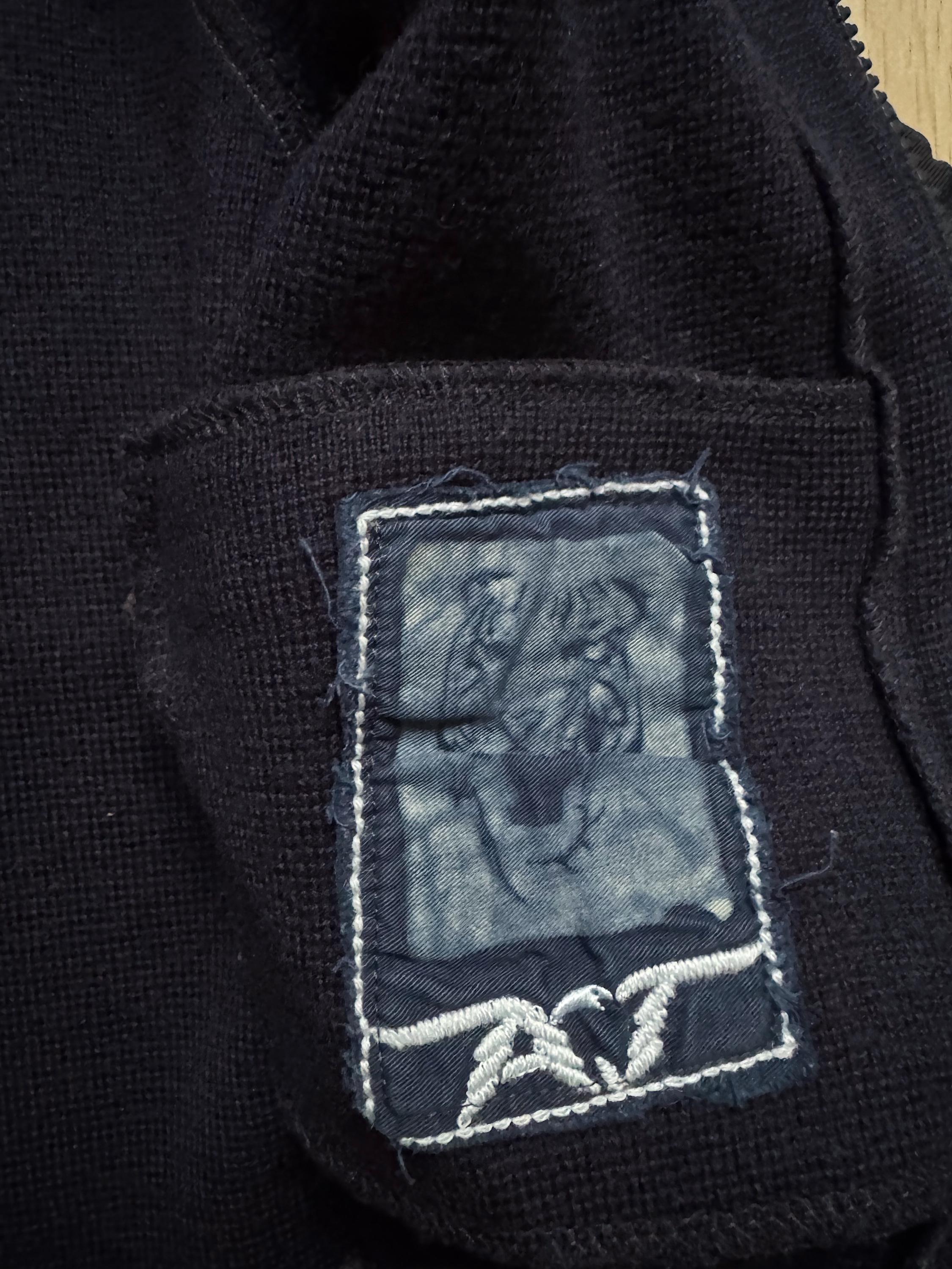 Armani Jeans Vintage Knit Hoodie | Mens Navy Logo Tape Y2K Archive