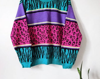 Vintage Leopard Print Sweater | Colorful Psychedelic Knit
