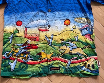 Vintage Mambo Loud Shirt | Blue Graphic Hawaiian Surf Style (men M
