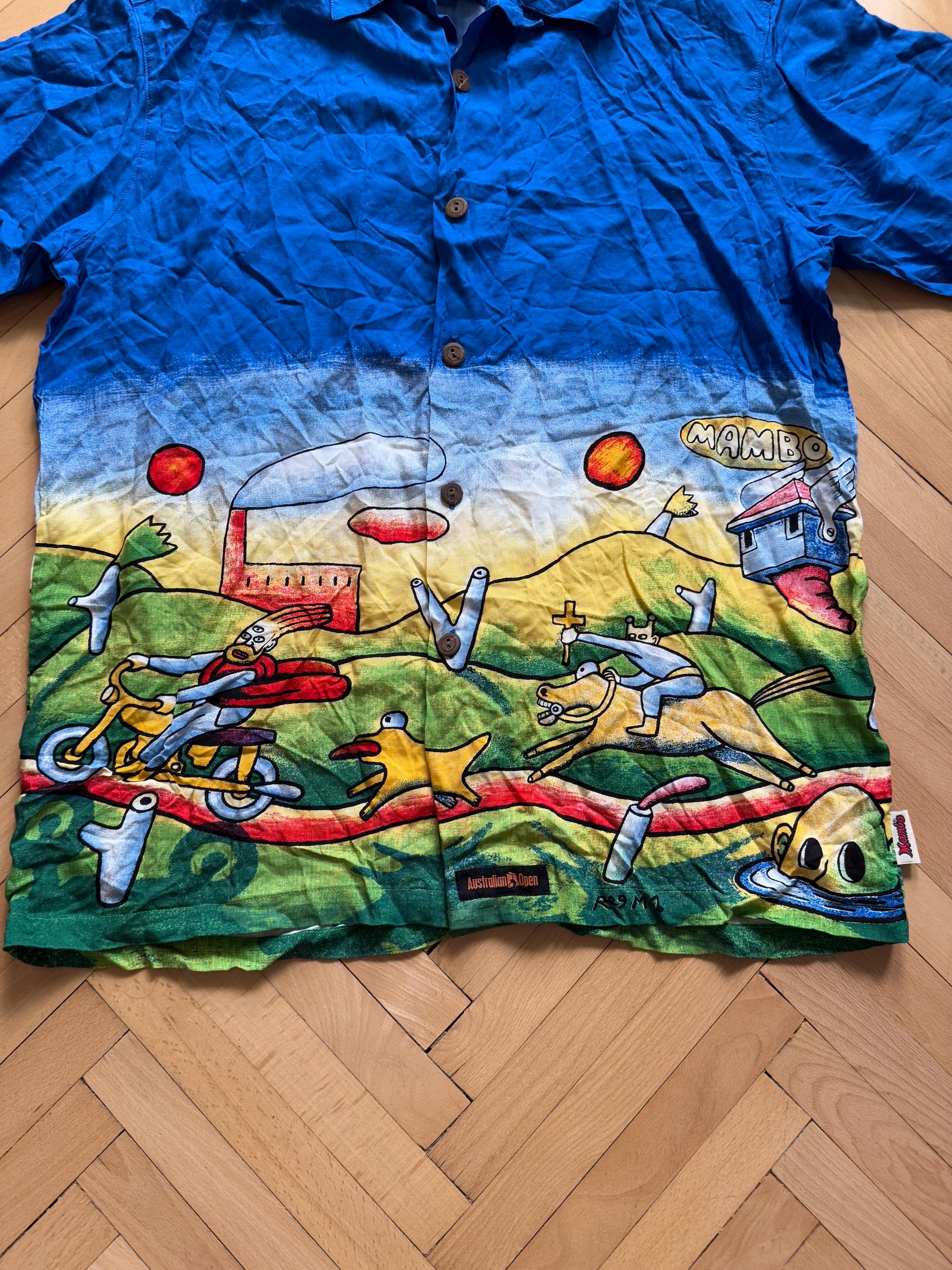 Vintage Mambo Loud Shirt | Blue Graphic Hawaiian Surf Style (men M