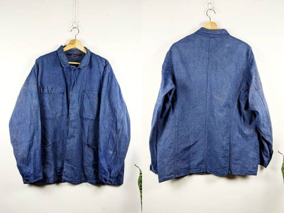 Vintage Chore Jacket French Work Wear Sanfor Mole… - image 1