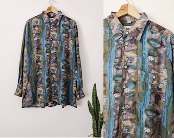 Vintage 90s Shirt Art Graphic Abstract Printing Viscose