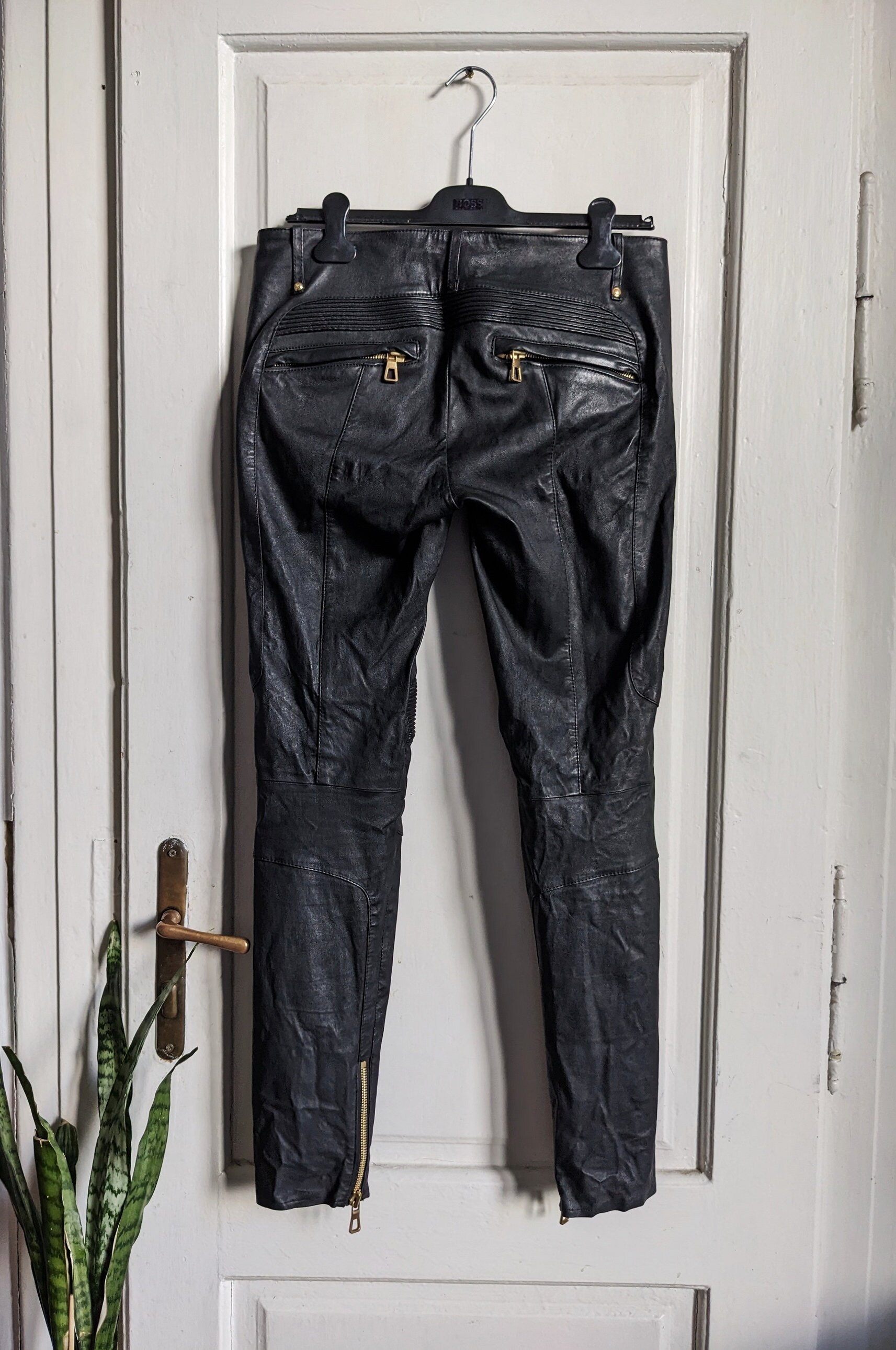 Balmain X H&M Real Leather Skinny Biker Pants Trousers - Etsy Finland