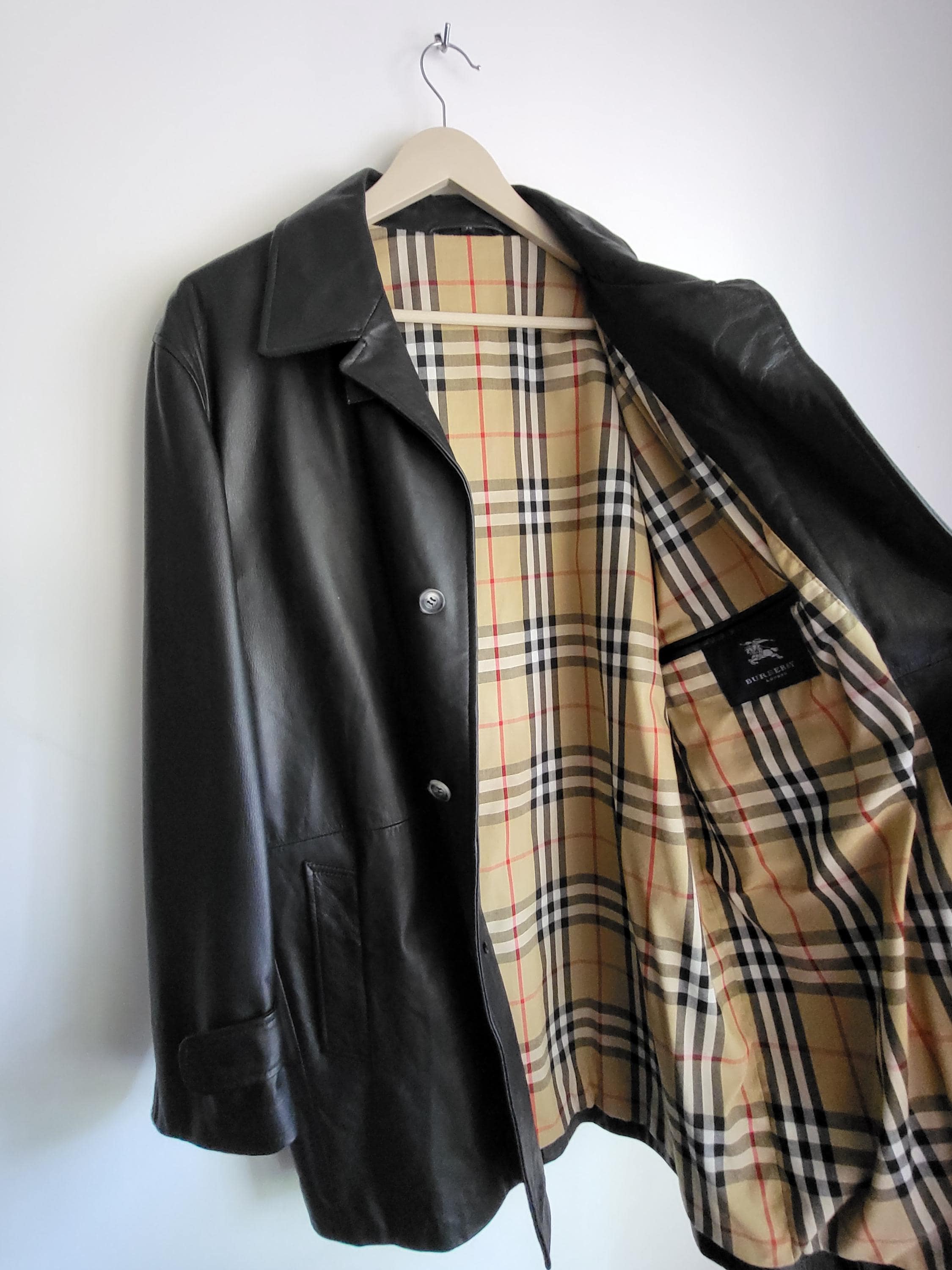 Vintage Burberry Soft Leather Black Jacket Nova Check Lining - Etsy
