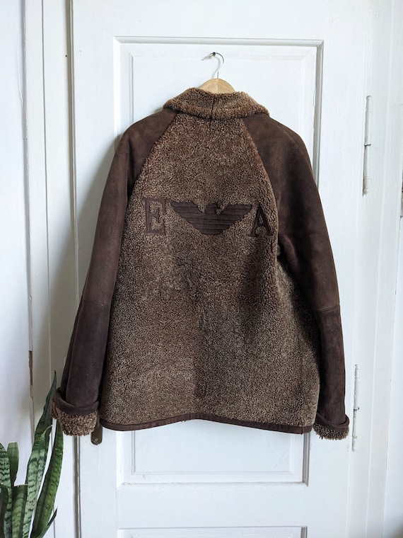 ジャケット・アウター Emporio Armani mouton jacket 80s Sicons Emporio Armani Leather Coat, Size 54 IT