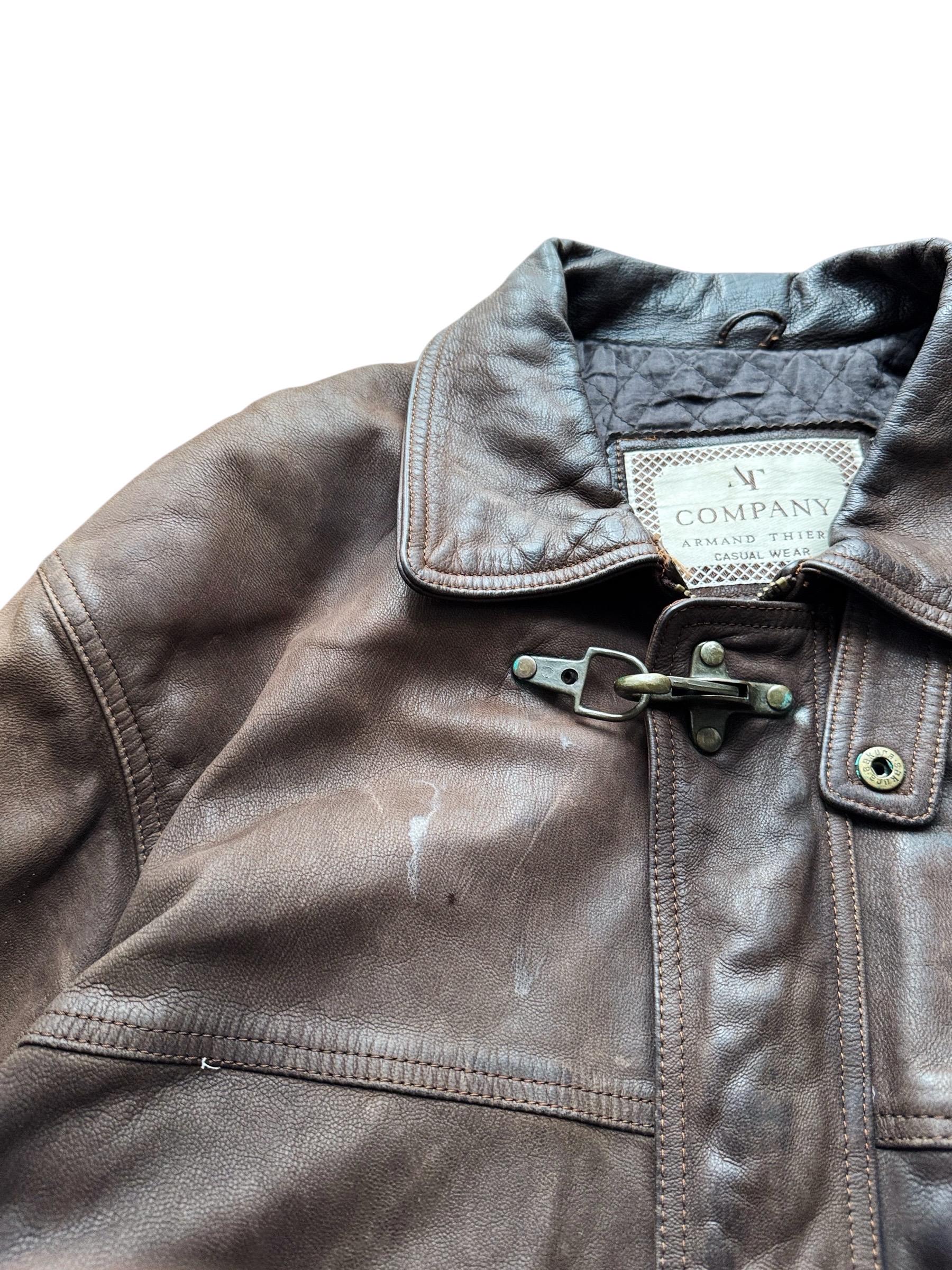 Vintage Brown Leather Fireman Jacket | Mens XL Toggle Clasp