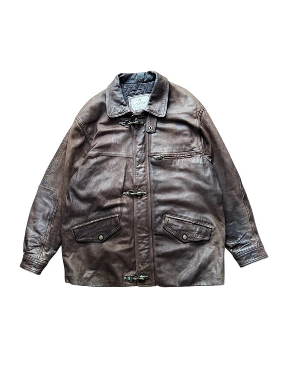 ジャケット・アウター vintage leather fireman jacket brown Rare Vintage 1980s Giorgio Fireman Brown Leather Hooded Jackets