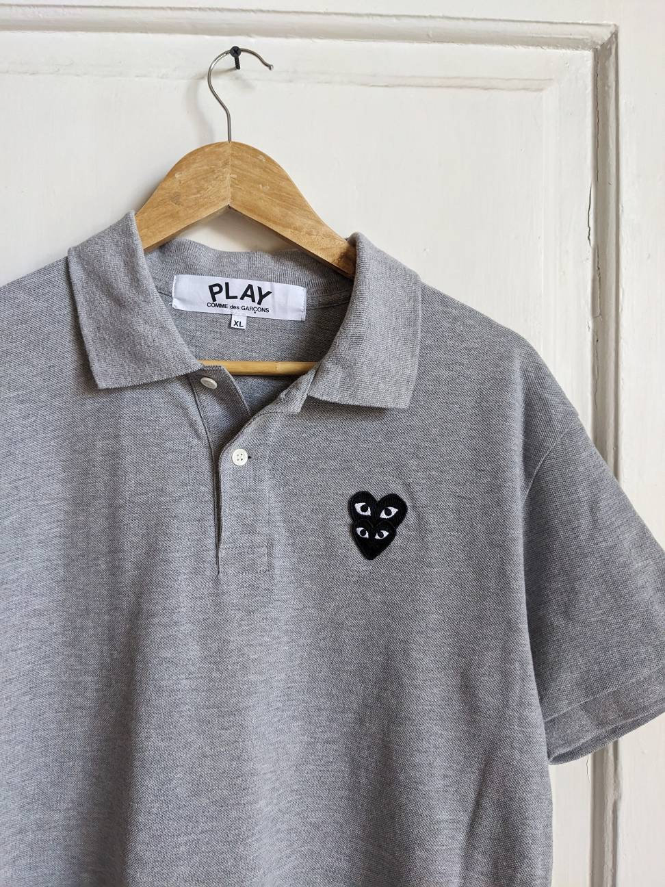 Comme Des Garcons PLAY Stacked Heart Polo Shirt - Grey CDG