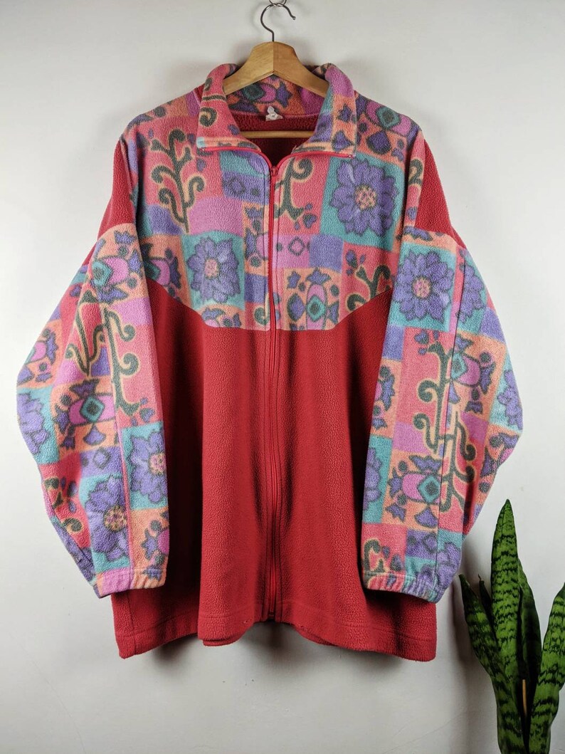 Vintage Fleece Jacket Flowers Pattern Full Zip | Etsy
