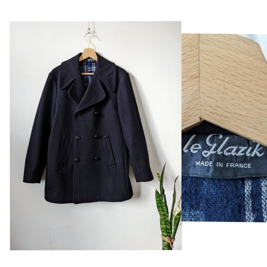 Vintage Le Glazik Breton Pea Coat Double Breasted Wool Heavy
