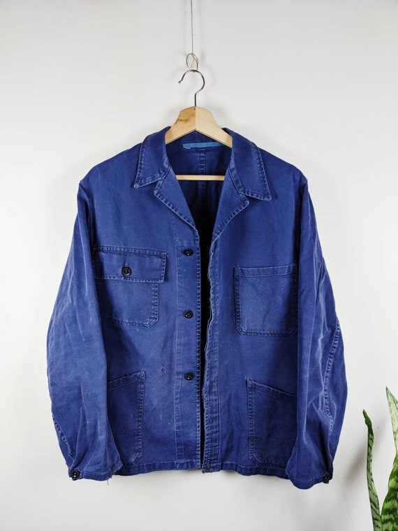 Vintage French Work Jacket Blue European Indigo Sa