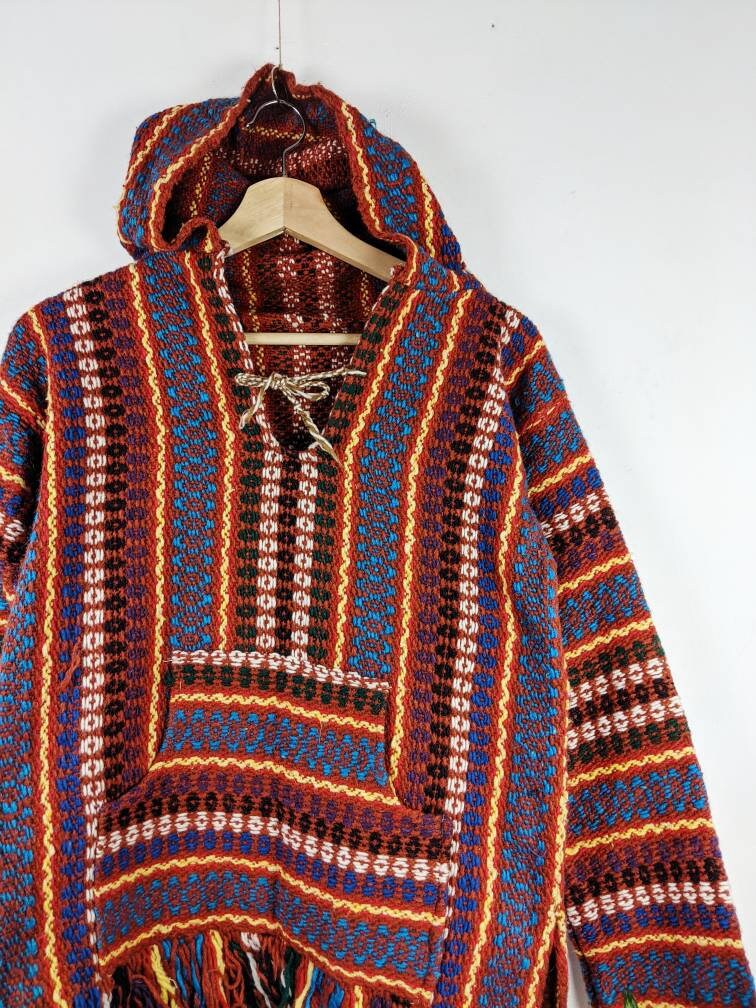 Vintage Mexican Blanket Hoodie Poncho Beach Youth Aztec Etsy