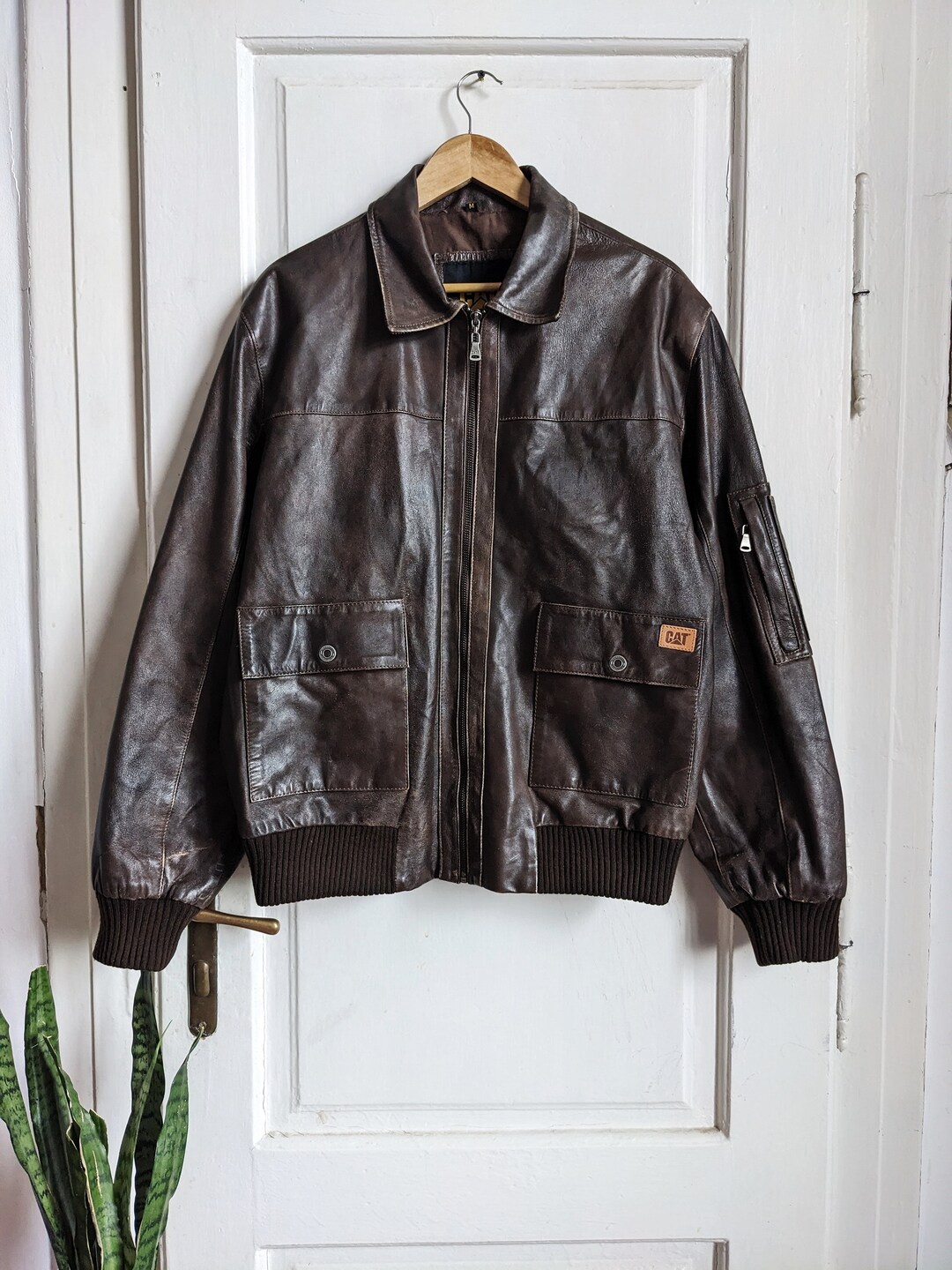 Buy Vintage CAT Leather Bomber Jacket – 90s Caterpillar Workwear