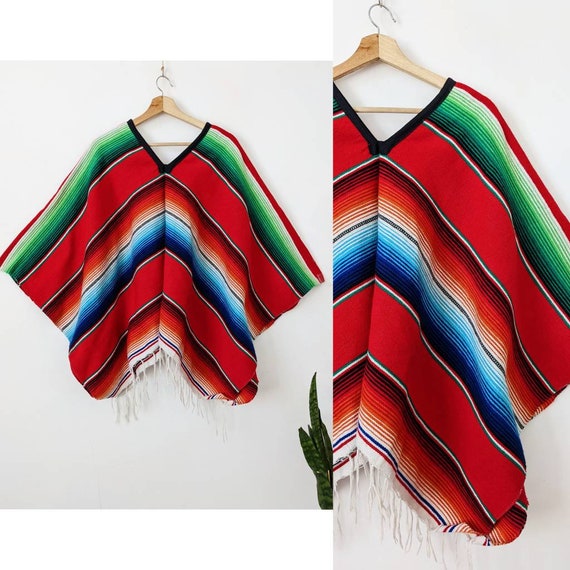 Vintage Mexican Poncho Multicolor Aztec Pattern Stripe - Etsy